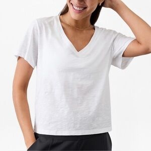 Athleta Essential Slub V-Neck Tee, Large, White